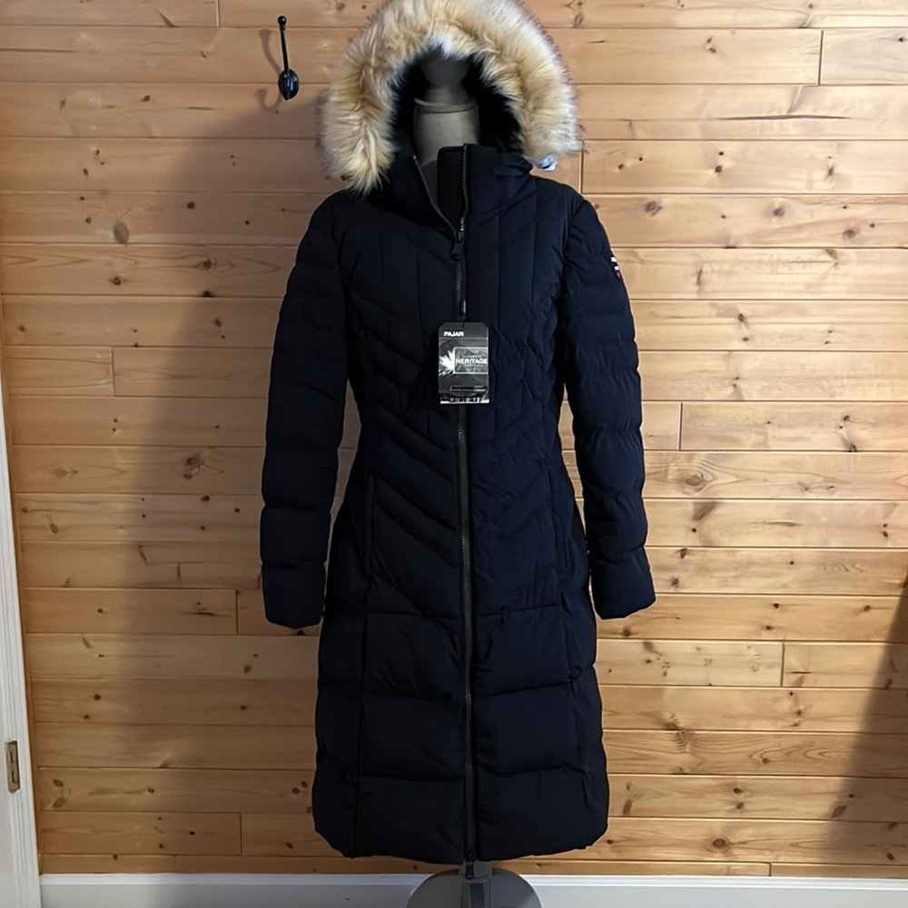 NWT Pajar Aubrey FF Black/Crystal Long Winter Coat L